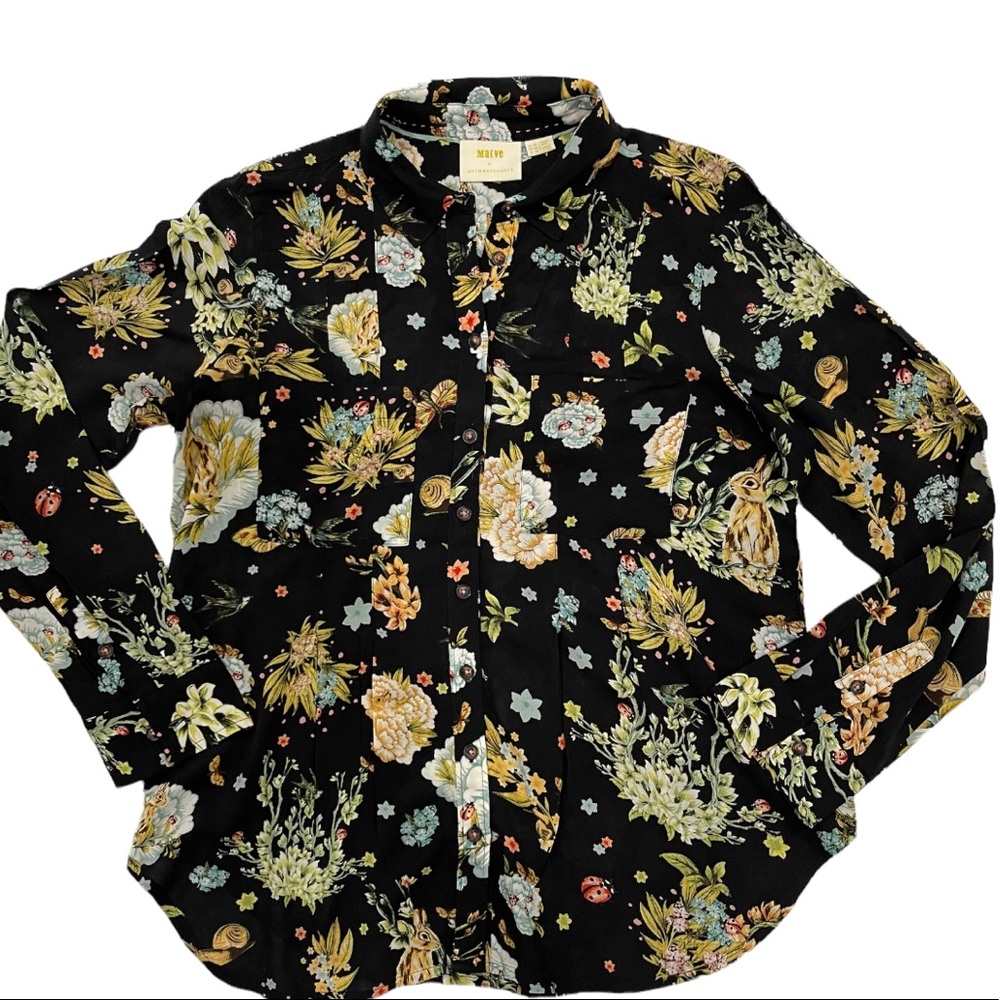 Maeve Black Long Sleeve Mandarin Collar Blouse